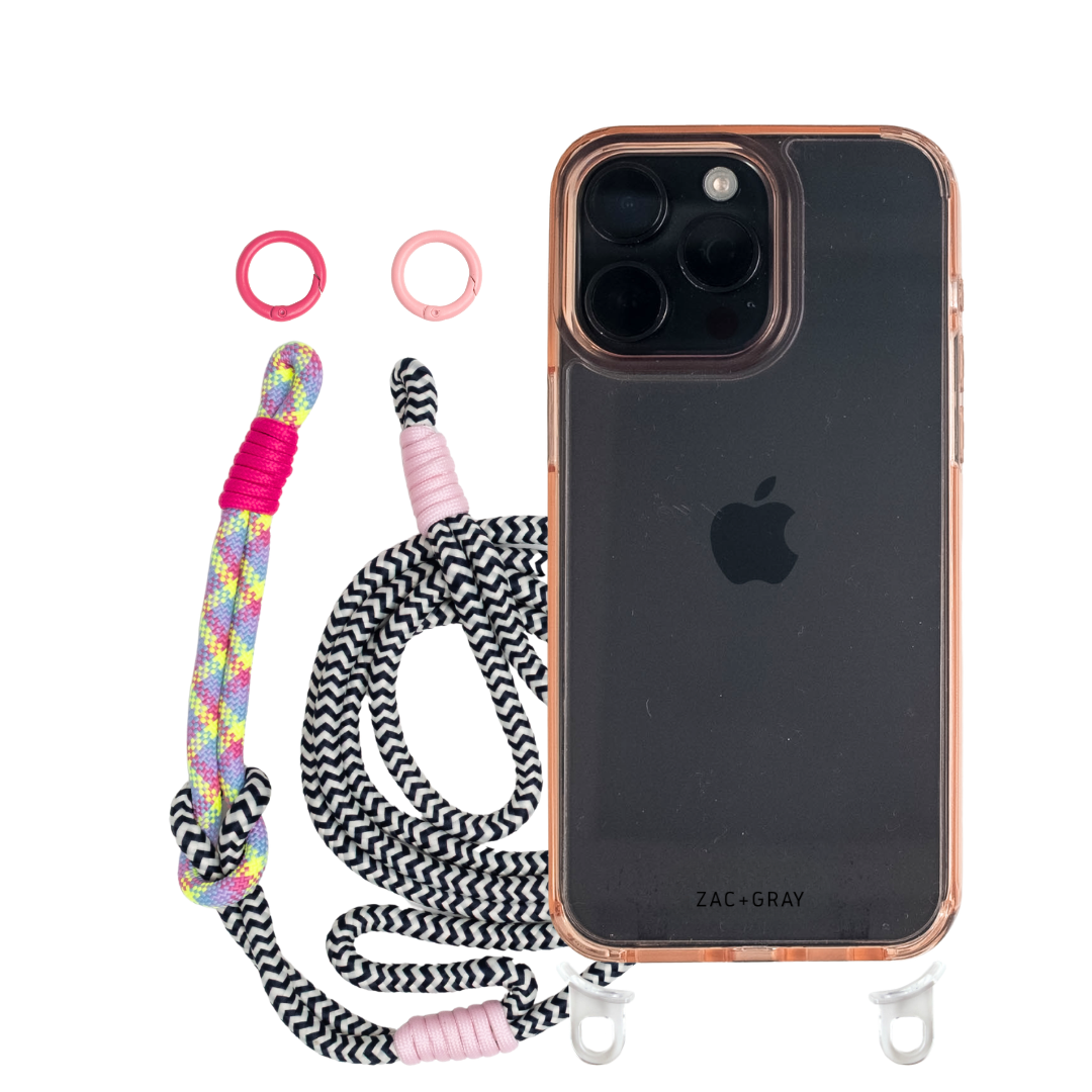 iPhone 16 Plus POWDER PINK TRANSPARENT CASE + KNOTTED CORD