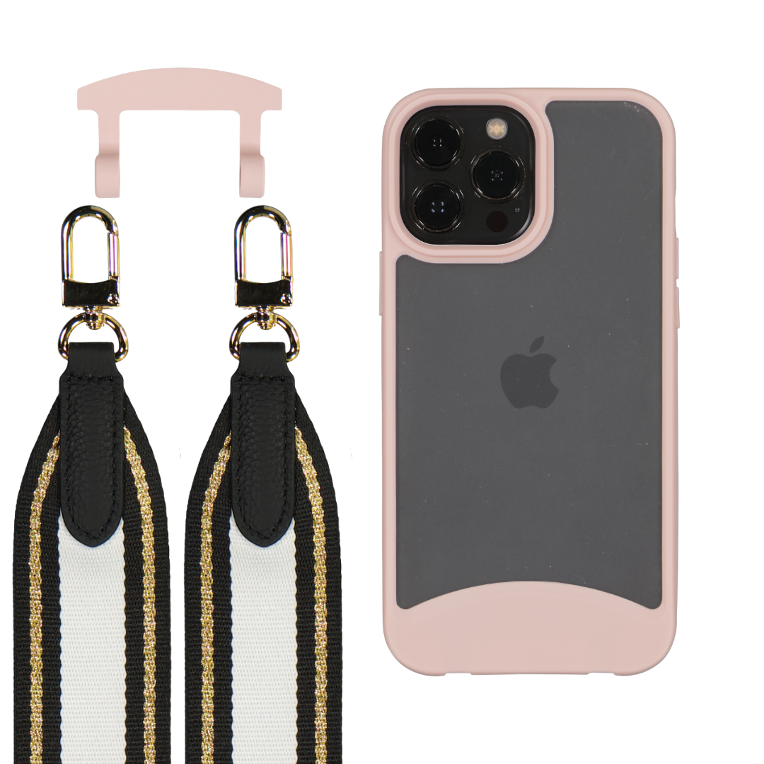 iPhone 12 and 12 Pro FROSTED ROSÉ PINK CASE + PATTERNED STRAP