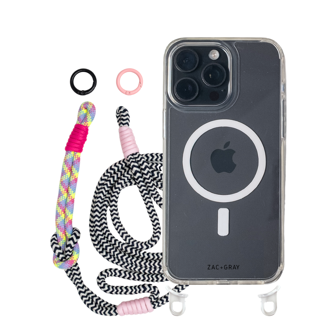 iPhone 15 Pro CRYSTAL CLEAR TRANSPARENT CASE + KNOTTED CORD