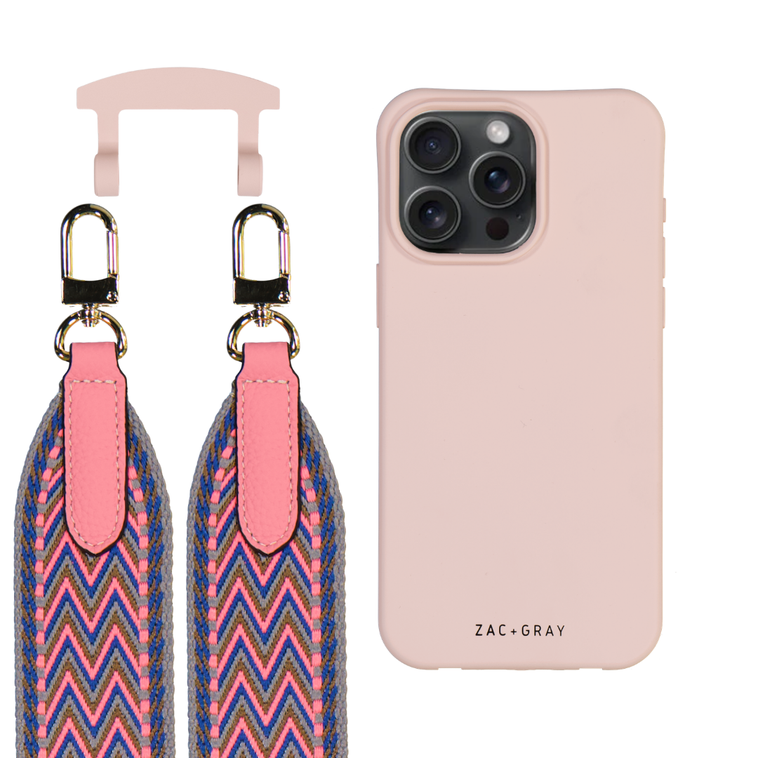 iPhone 6 / 6s / 7 / 8 / SE (2020 & 2022) ROSÉ PINK CASE + PATTERNED STRAP