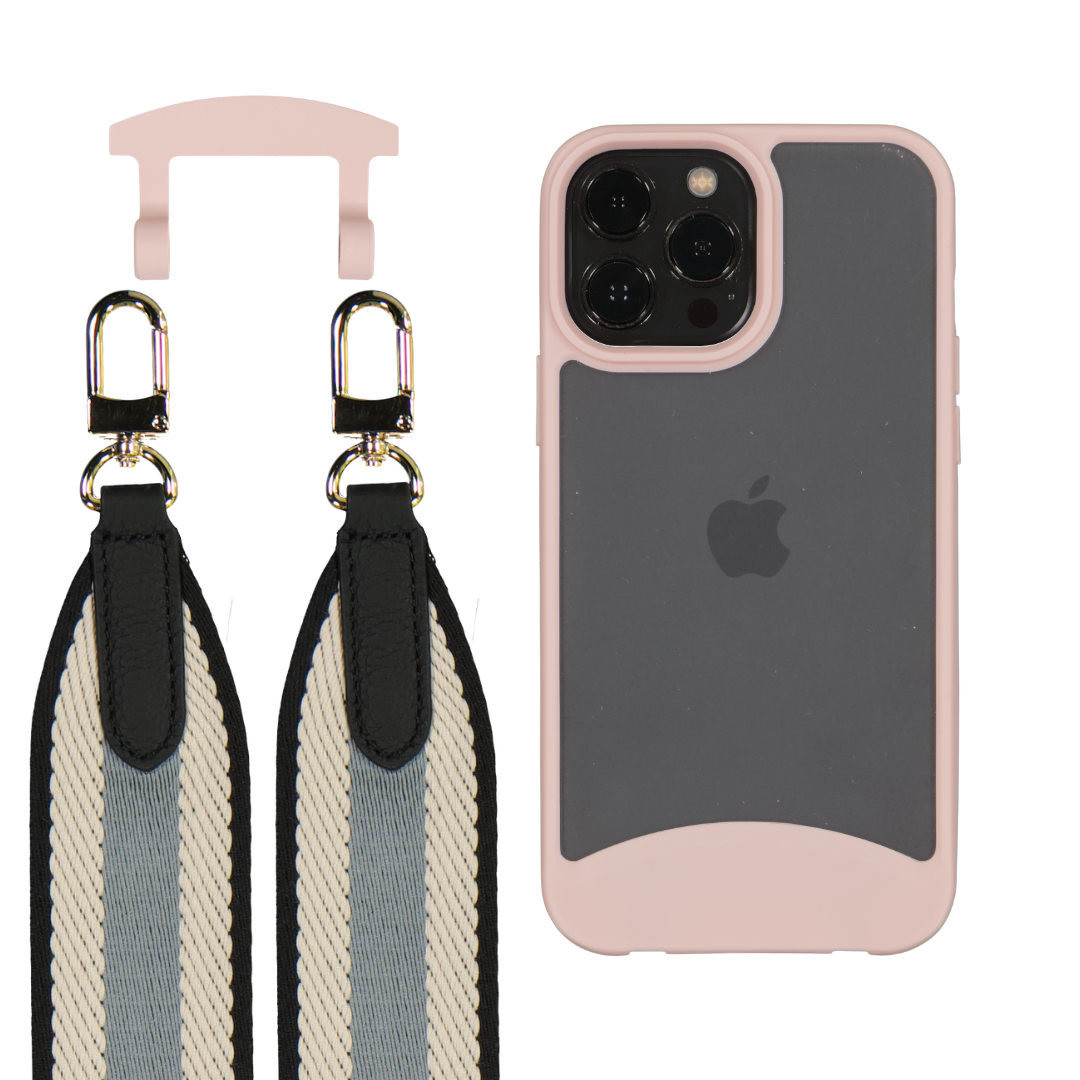iPhone 12 and 12 Pro FROSTED ROSÉ PINK CASE + PATTERNED STRAP