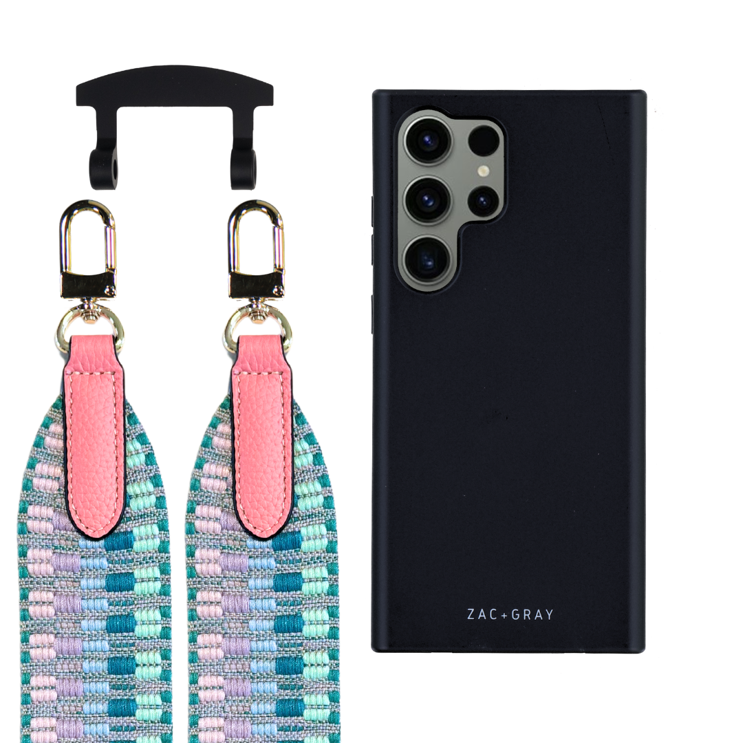 Samsung S25 Ultra MIDNIGHT BLACK CASE + PATTERNED STRAP