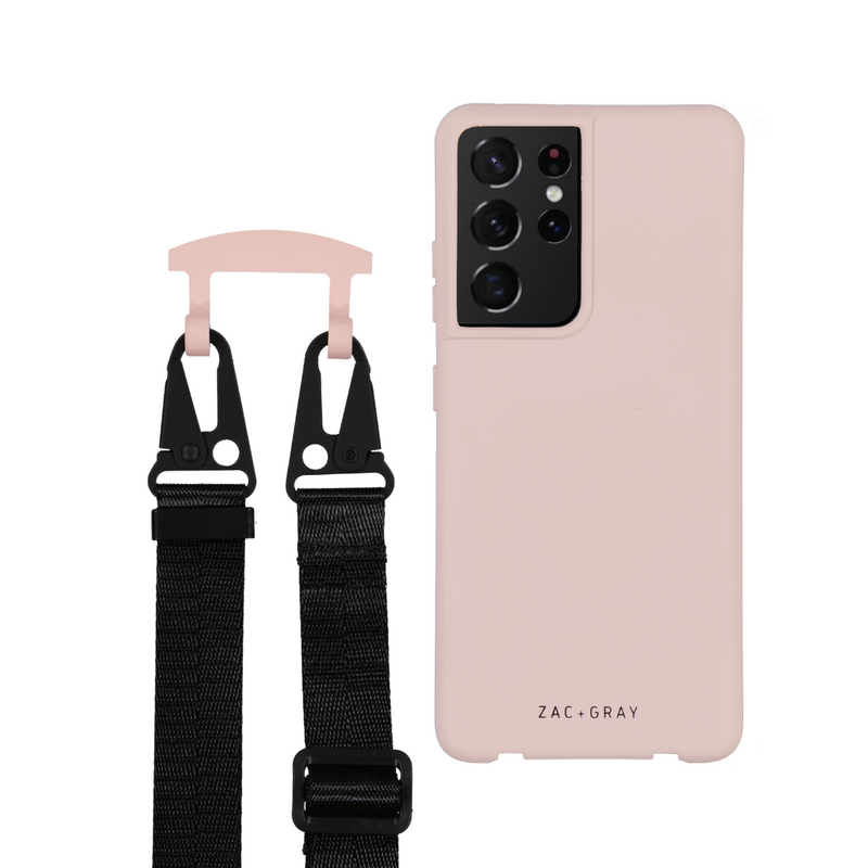 Samsung S21 Ultra ROSÉ PINK CASE + MIDNIGHT BLACK STRAP