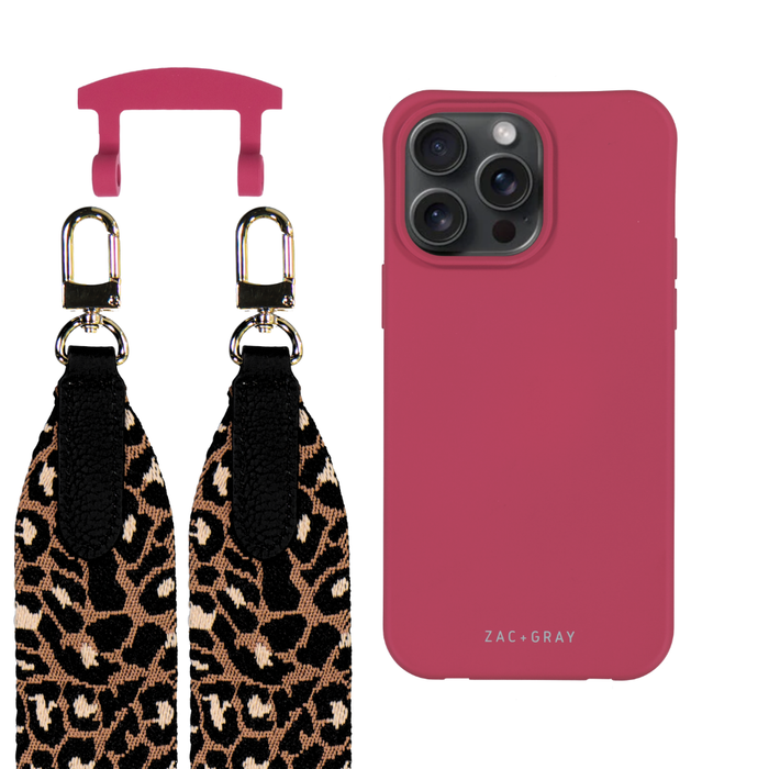iPhone 15 Pro Max RASPBERRY RED CASE + PATTERNED STRAP