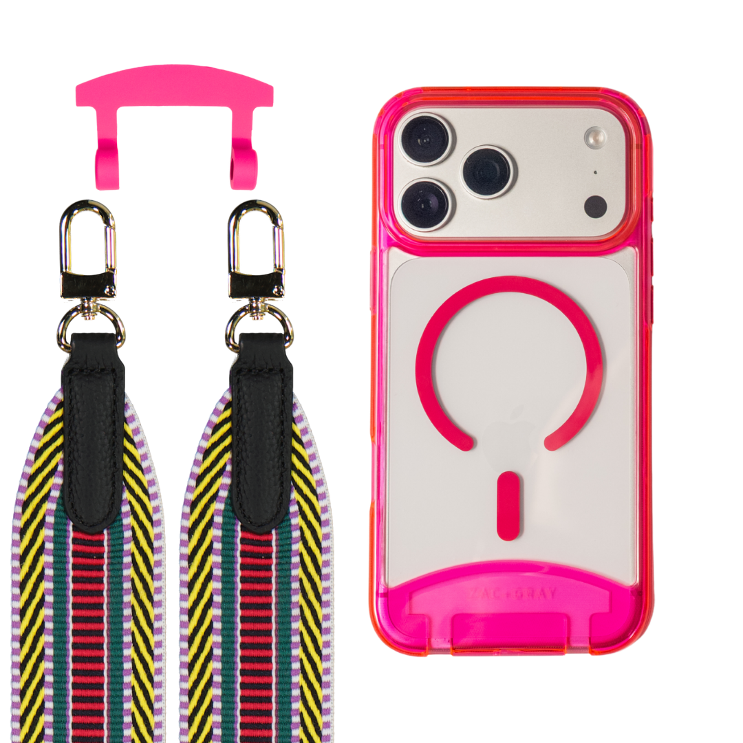 HOT PINK TRANSPARENT CASE + PATTERNED STRAP