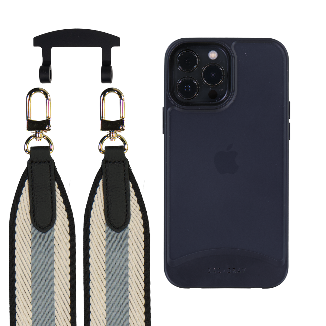 iPhone 13 Pro FROSTED MIDNIGHT BLACK CASE + PATTERNED STRAP