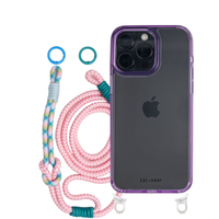 iPhone 14 Plus and 15 Plus LAVENDER TRANSPARENT CASE + KNOTTED CORD