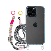 iPhone 16 Pro Max SKY BLUE TRANSPARENT CASE + KNOTTED CORD