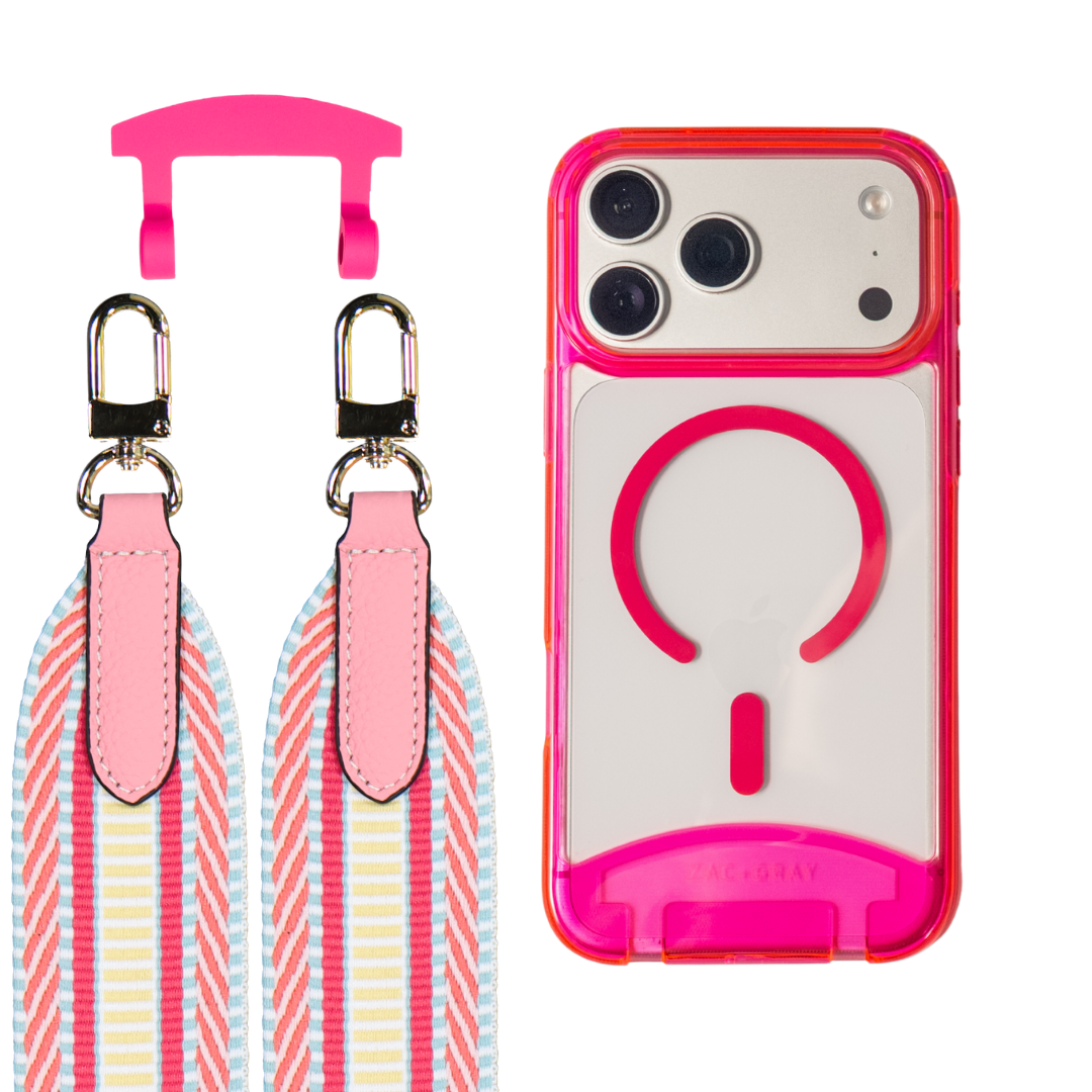 HOT PINK TRANSPARENT CASE + PATTERNED STRAP
