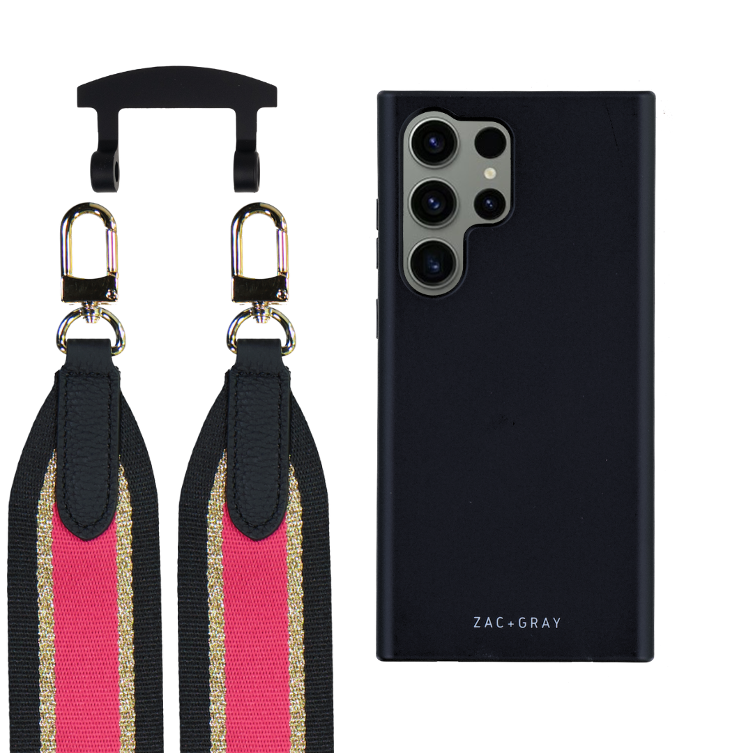 Samsung S25 Ultra MIDNIGHT BLACK CASE + PATTERNED STRAP