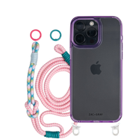 iPhone 14 Plus and 15 Plus LAVENDER TRANSPARENT CASE + KNOTTED CORD