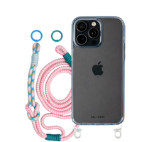 iPhone 16 Pro Max SKY BLUE TRANSPARENT CASE + KNOTTED CORD