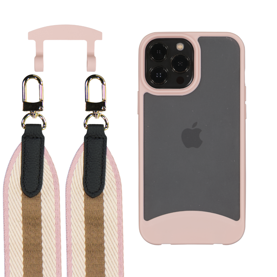 iPhone 12 and 12 Pro FROSTED ROSÉ PINK CASE + PATTERNED STRAP