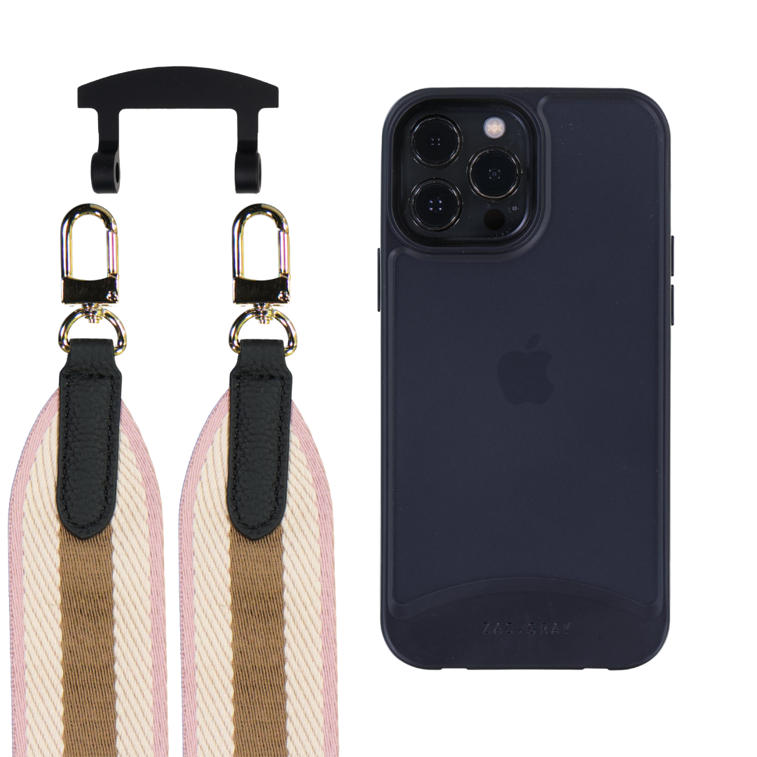iPhone 13 Pro FROSTED MIDNIGHT BLACK CASE + PATTERNED STRAP