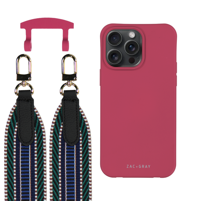 iPhone 15 Pro Max RASPBERRY RED CASE + PATTERNED STRAP