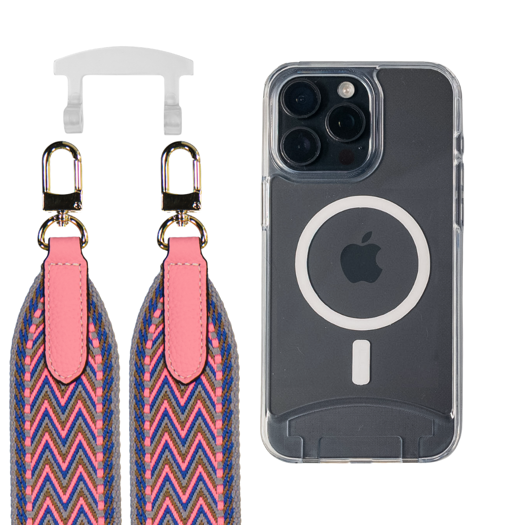 iPhone 16 Plus TRANSPARENT CASE + PATTERNED STRAP