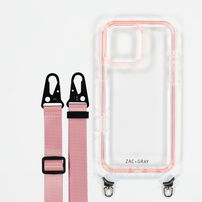 POWDER PINK TRANSPARENT CASE WITH STRAP