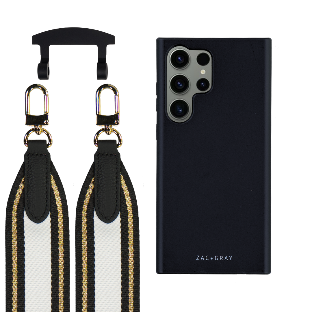 Samsung S25 Ultra MIDNIGHT BLACK CASE + PATTERNED STRAP