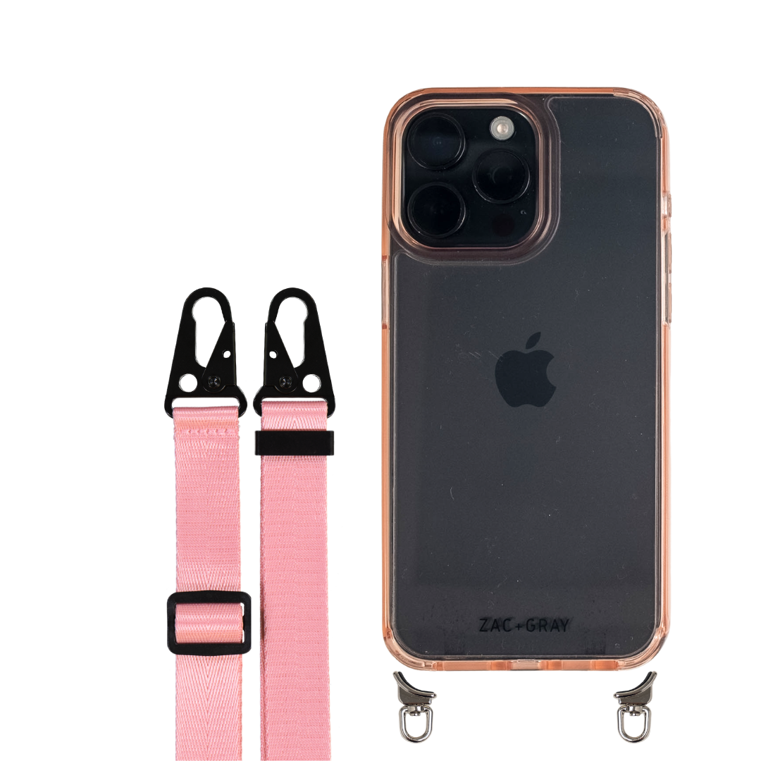 iPhone 16 Plus POWDER PINK TRANSPARENT CASE + STRAP