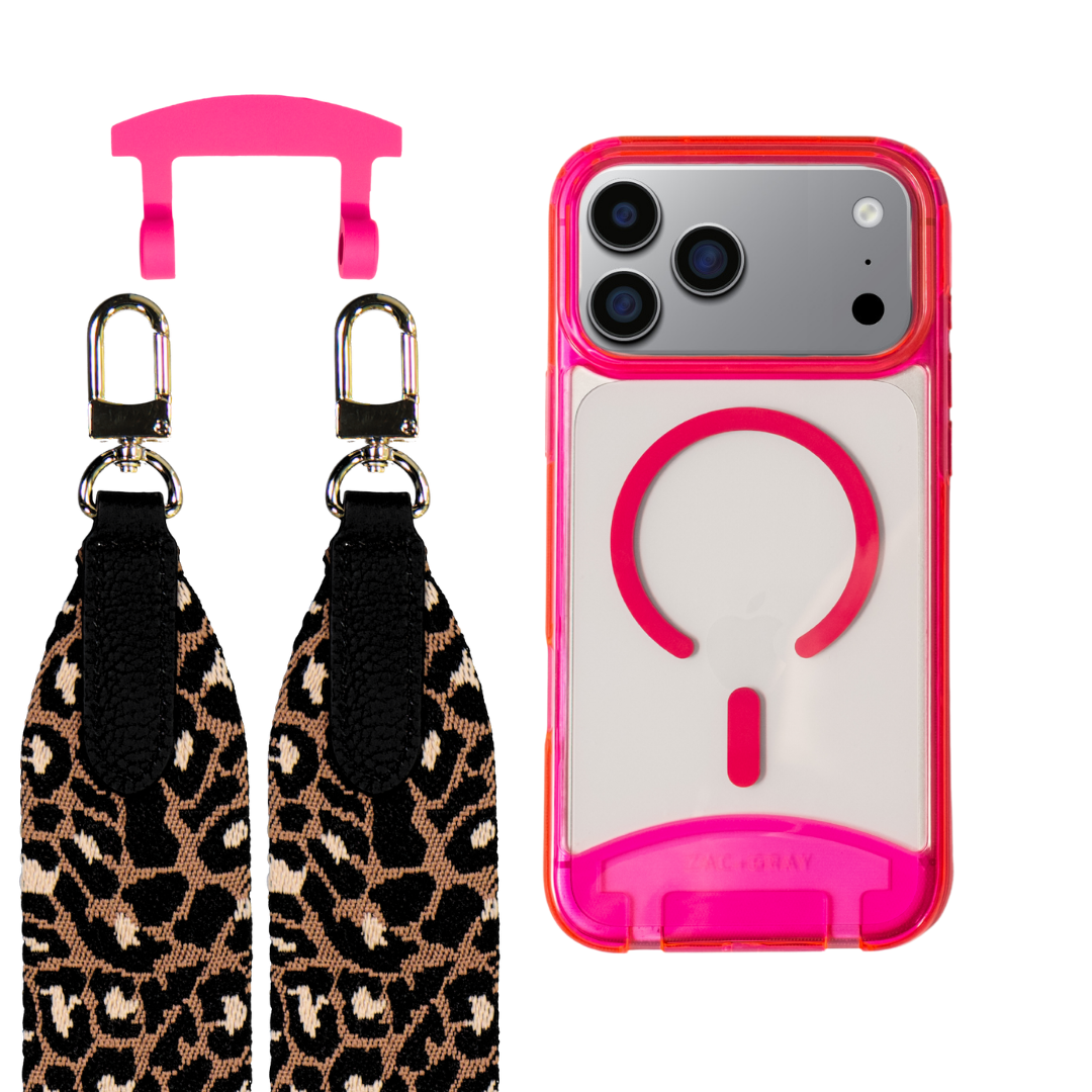 iPhone 17 Pro HOT PINK TRANSPARENT CASE + PATTERNED STRAP