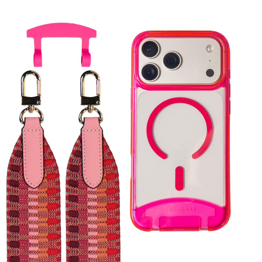 HOT PINK TRANSPARENT CASE + PATTERNED STRAP