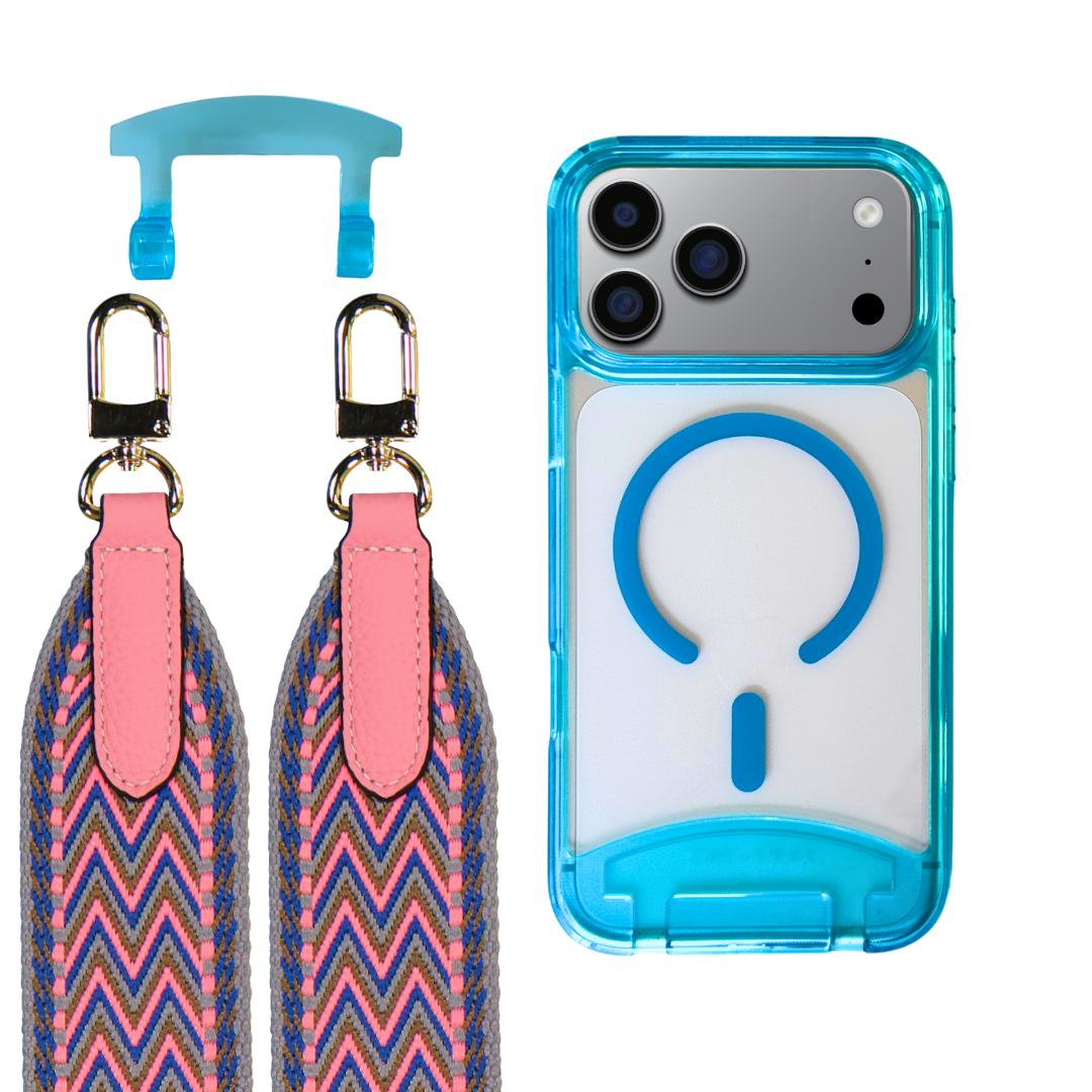 iPhone 17 Pro AQUAMARINE TRANSPARENT CASE + PATTERNED STRAP