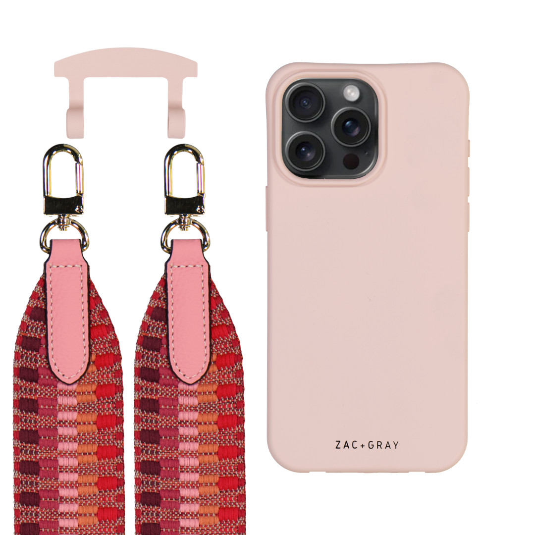 iPhone 6 / 6s / 7 / 8 / SE (2020 & 2022) ROSÉ PINK CASE + PATTERNED STRAP