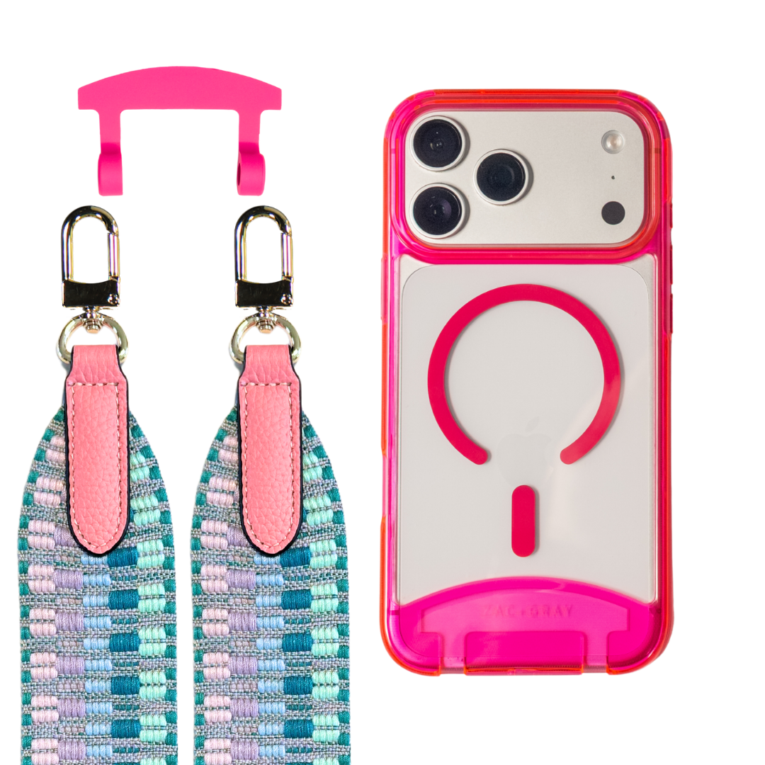 HOT PINK TRANSPARENT CASE + PATTERNED STRAP