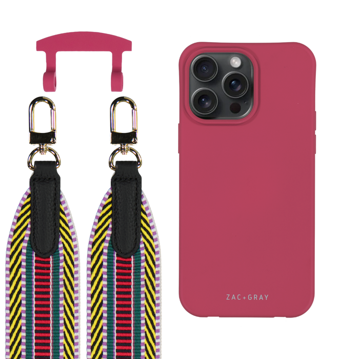 iPhone 16 Pro RASPBERRY RED CASE + PATTERNED STRAP