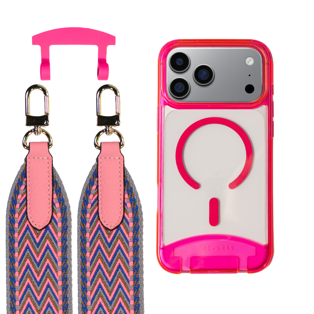 iPhone 17 Pro HOT PINK TRANSPARENT CASE + PATTERNED STRAP