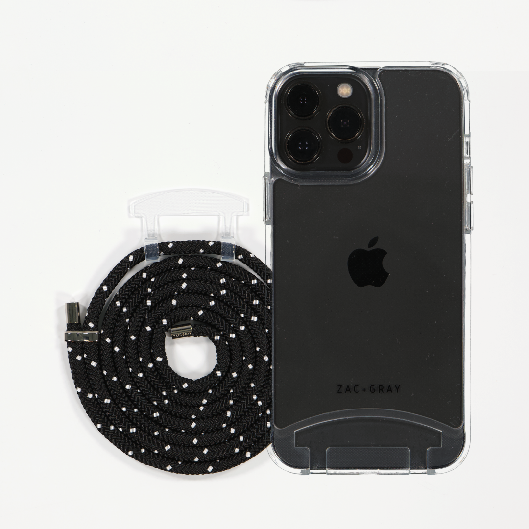 iPhone 6/6S/7/8/SE (2020 & 2022) TRANSPARENT CASE + MIDNIGHT SKY CORD