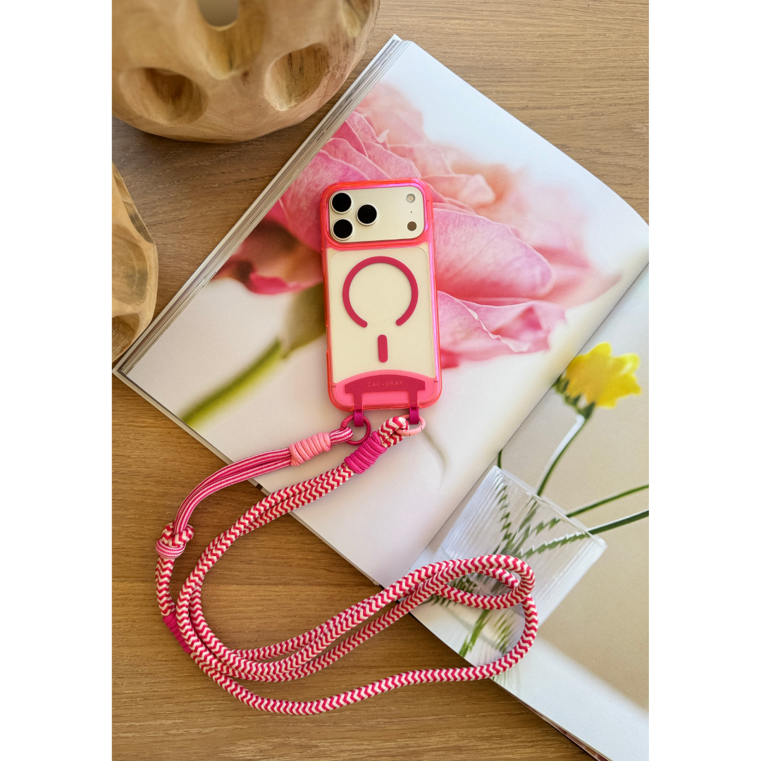 iPhone 17 Pro HOT PINK TRANSPARENT CASE + KNOTTED CORD