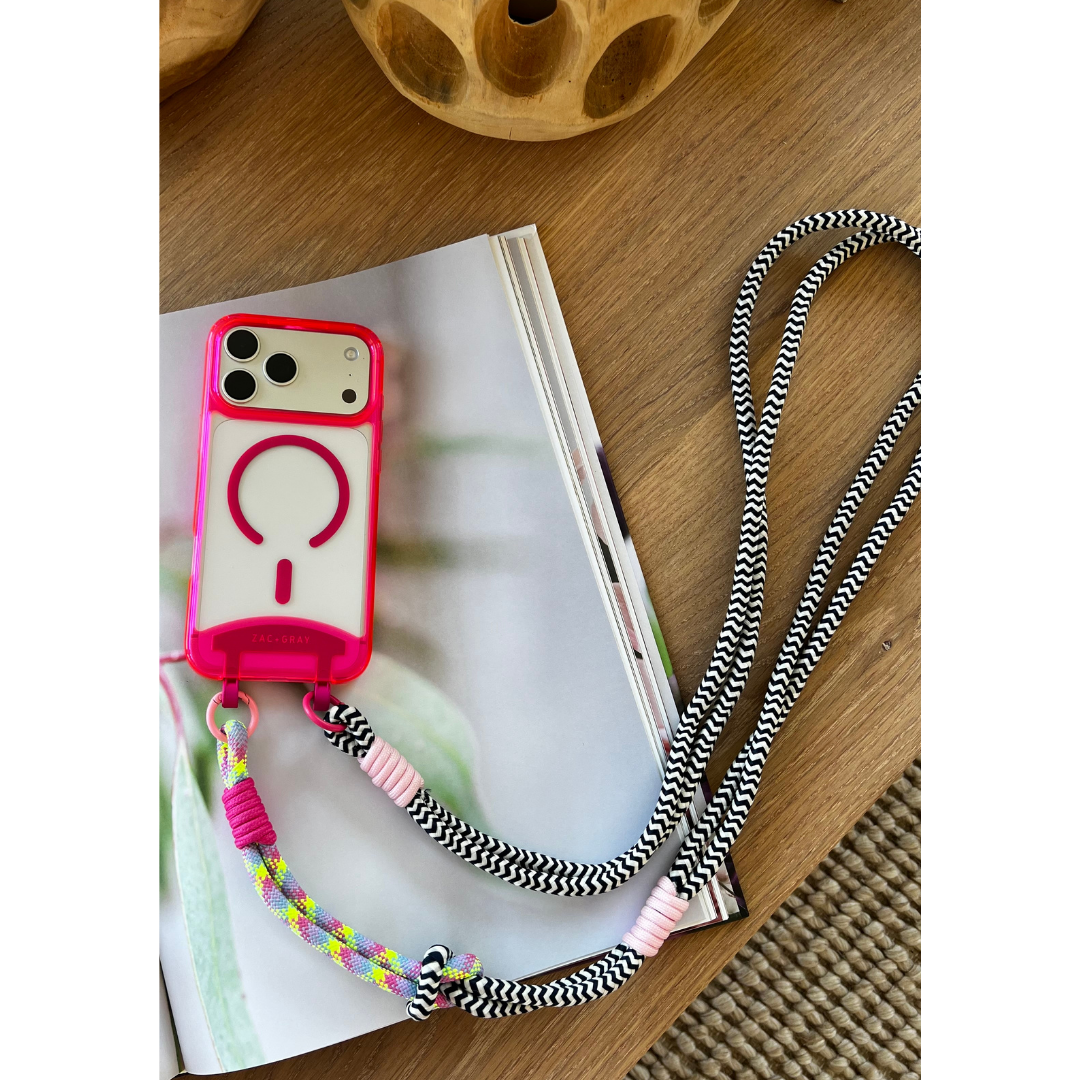 HOT PINK TRANSPARENT CASE + KNOTTED CORD