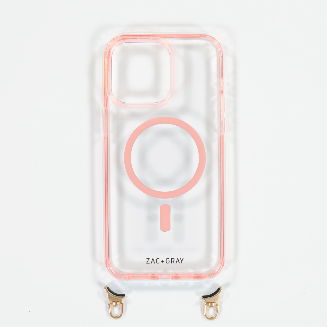 POWDER PINK TRANSPARENT CASE WITH STRAP - MAGSAFE