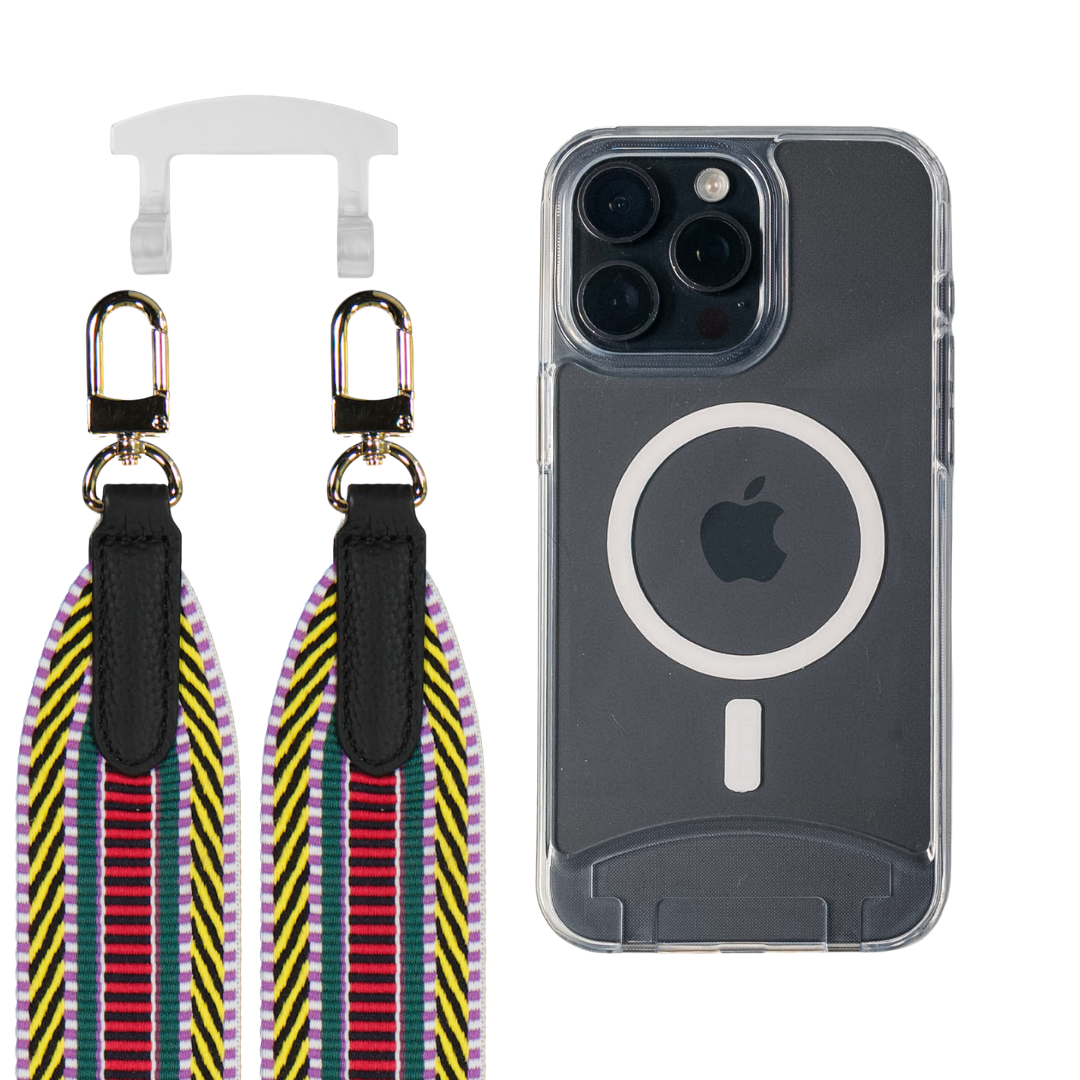 iPhone 16 Plus TRANSPARENT CASE + PATTERNED STRAP