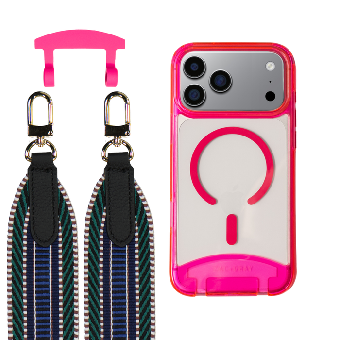 iPhone 17 Pro HOT PINK TRANSPARENT CASE + PATTERNED STRAP