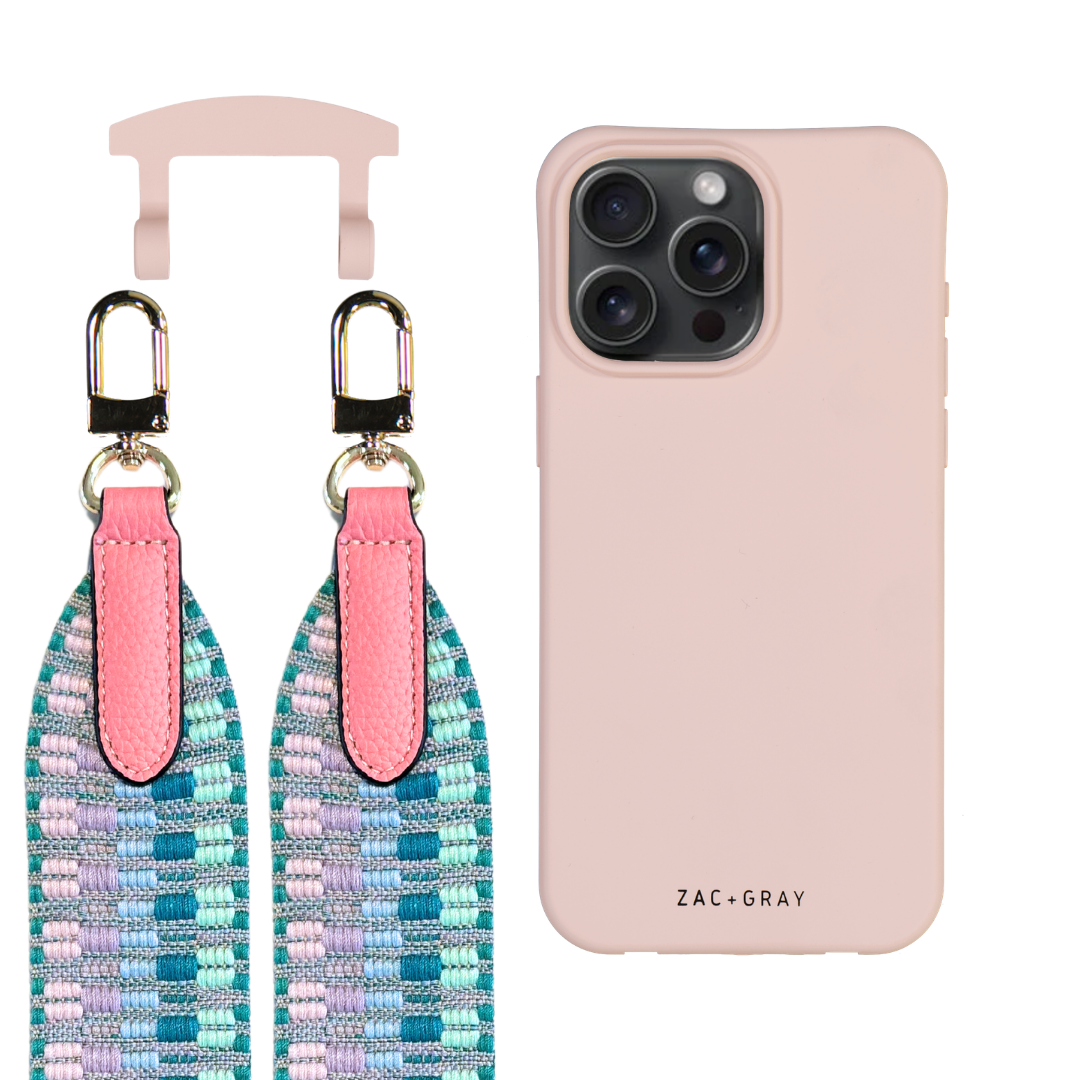 iPhone 6 / 6s / 7 / 8 / SE (2020 & 2022) ROSÉ PINK CASE + PATTERNED STRAP