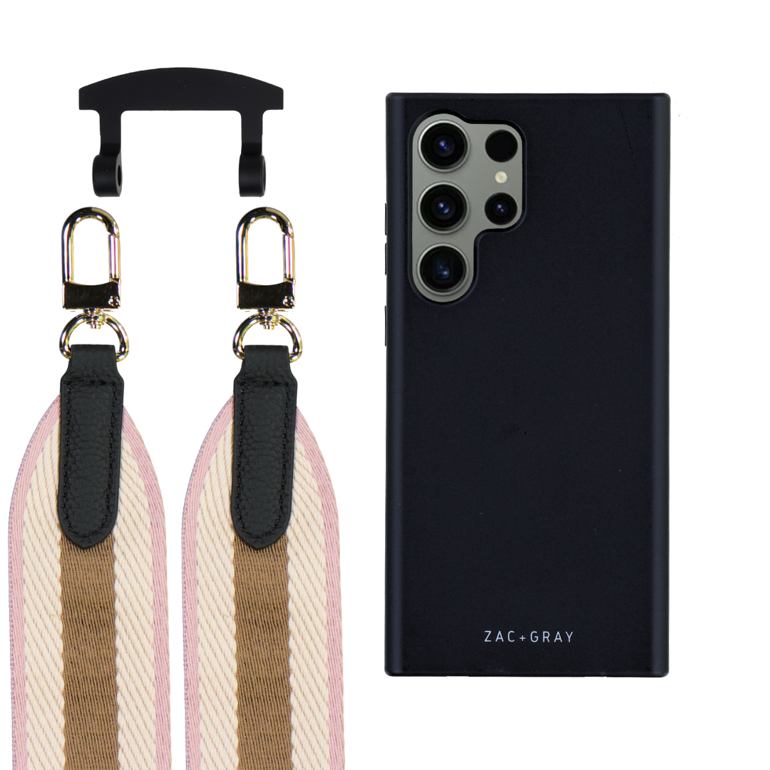 Samsung S25 Ultra MIDNIGHT BLACK CASE + PATTERNED STRAP