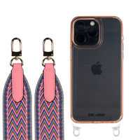 iPhone 16 Plus POWDER PINK TRANSPARENT CASE + PATTERNED STRAP