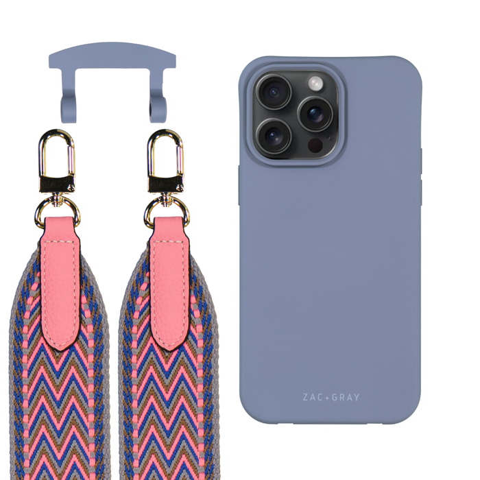 iPhone 15 Pro Max BLUE FOG CASE + PATTERNED STRAP