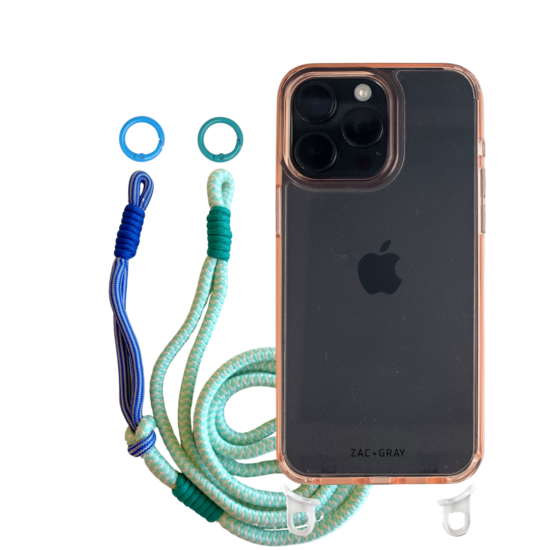 iPhone 16 Plus POWDER PINK TRANSPARENT CASE + KNOTTED CORD
