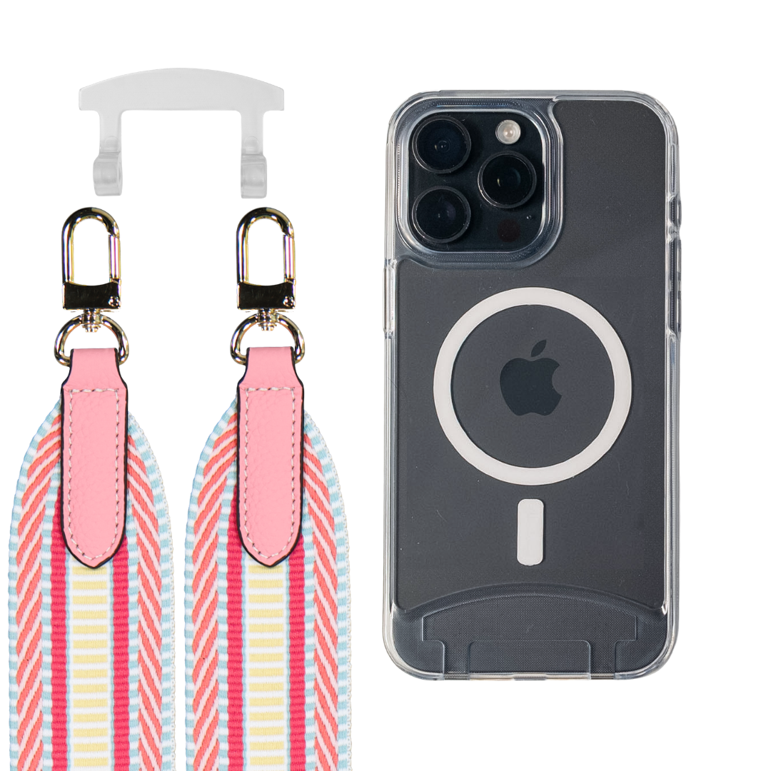 iPhone 16 Plus TRANSPARENT CASE + PATTERNED STRAP
