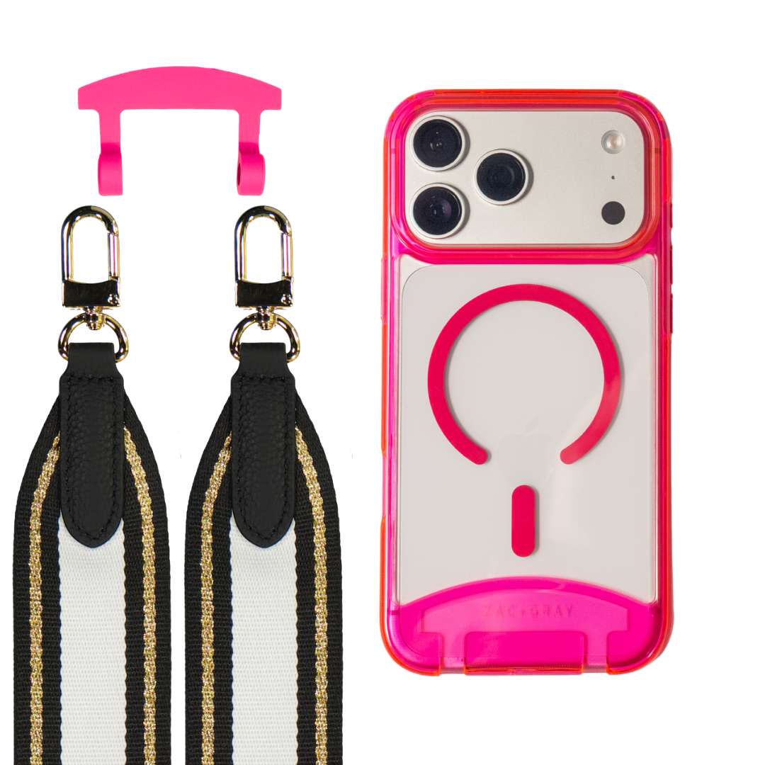 HOT PINK TRANSPARENT CASE + PATTERNED STRAP