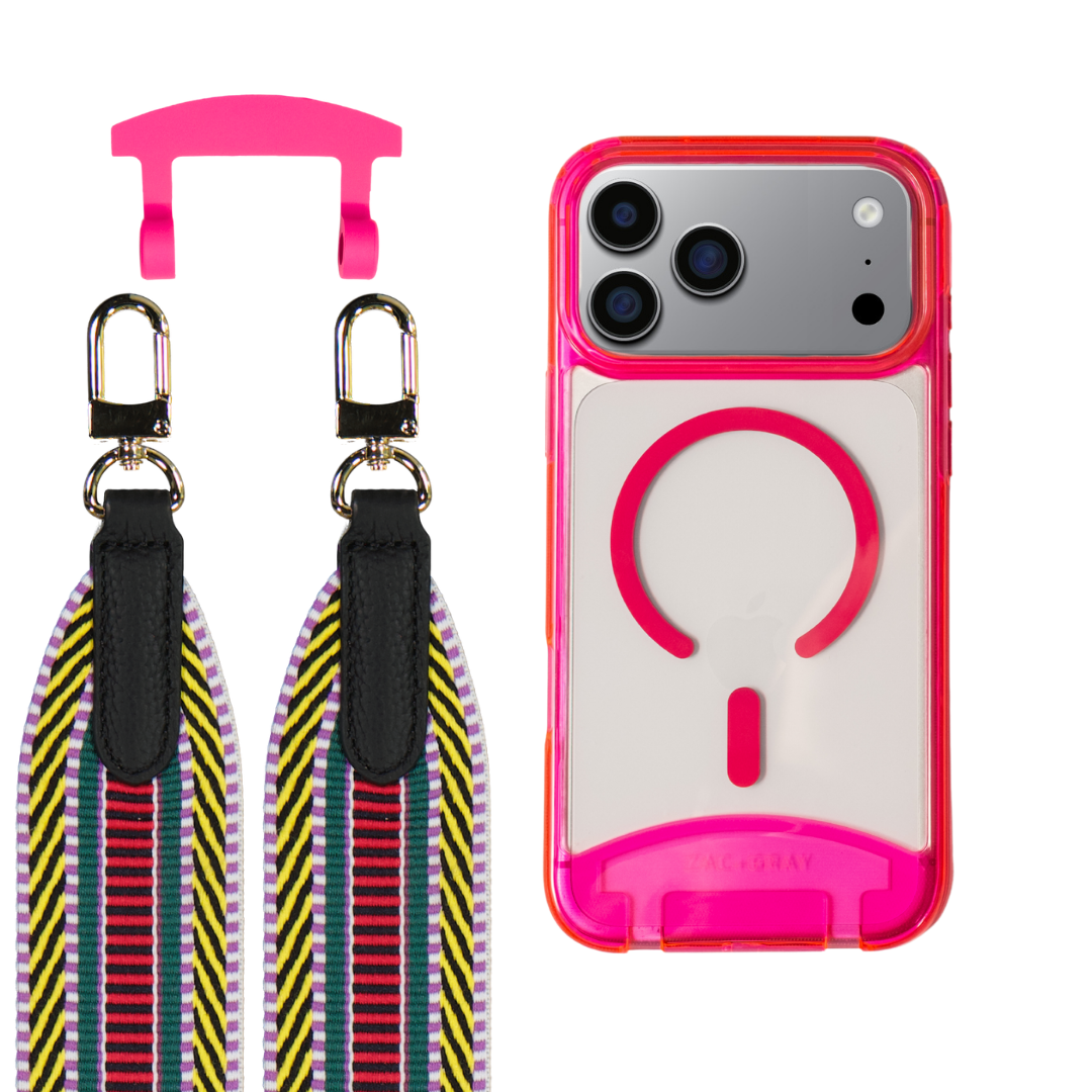 iPhone 17 Pro HOT PINK TRANSPARENT CASE + PATTERNED STRAP