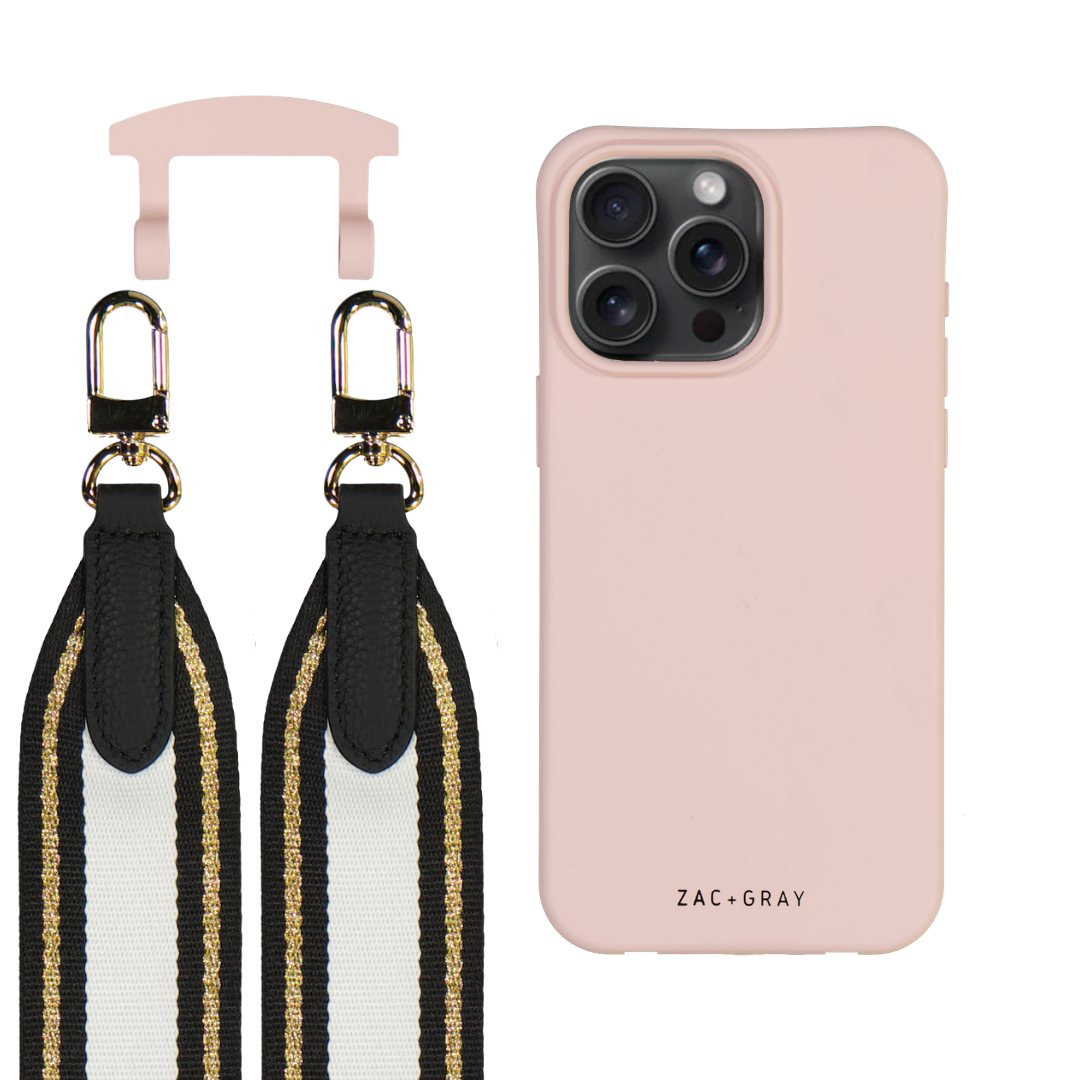 iPhone 6 / 6s / 7 / 8 / SE (2020 & 2022) ROSÉ PINK CASE + PATTERNED STRAP