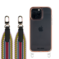 iPhone 16 Plus POWDER PINK TRANSPARENT CASE + PATTERNED STRAP