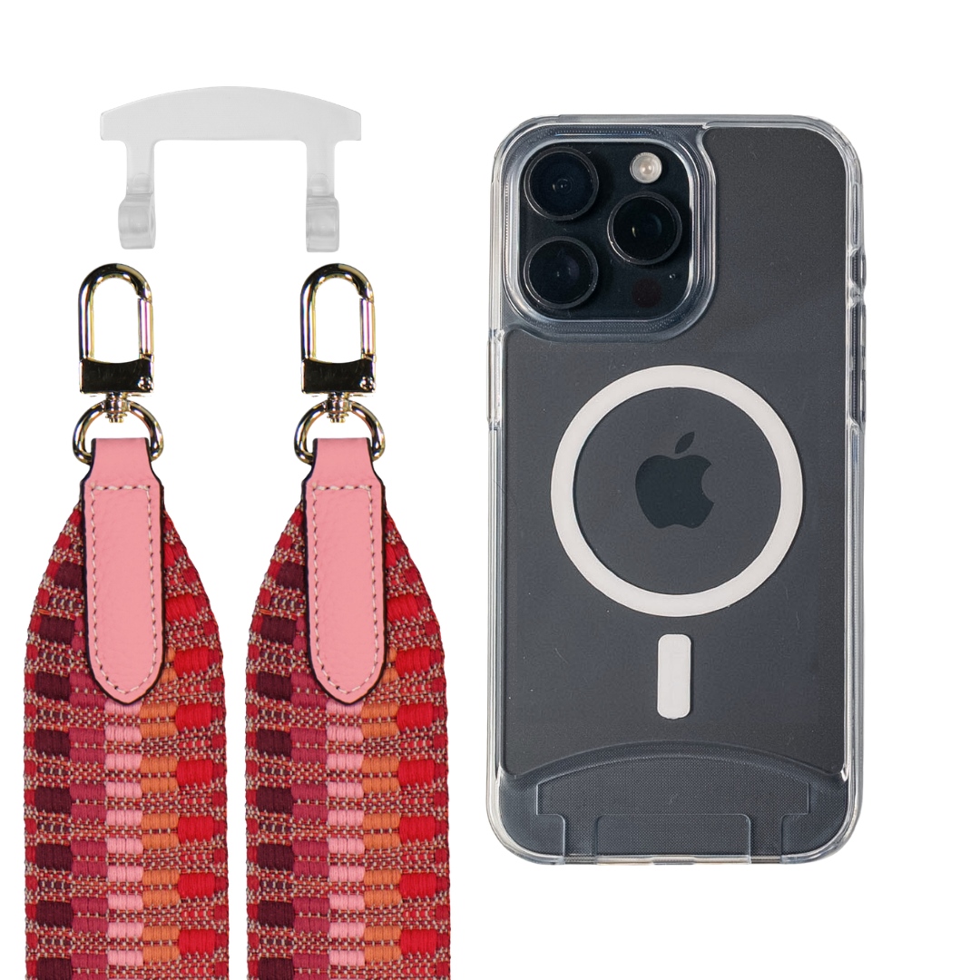 iPhone 16 Plus TRANSPARENT CASE + PATTERNED STRAP