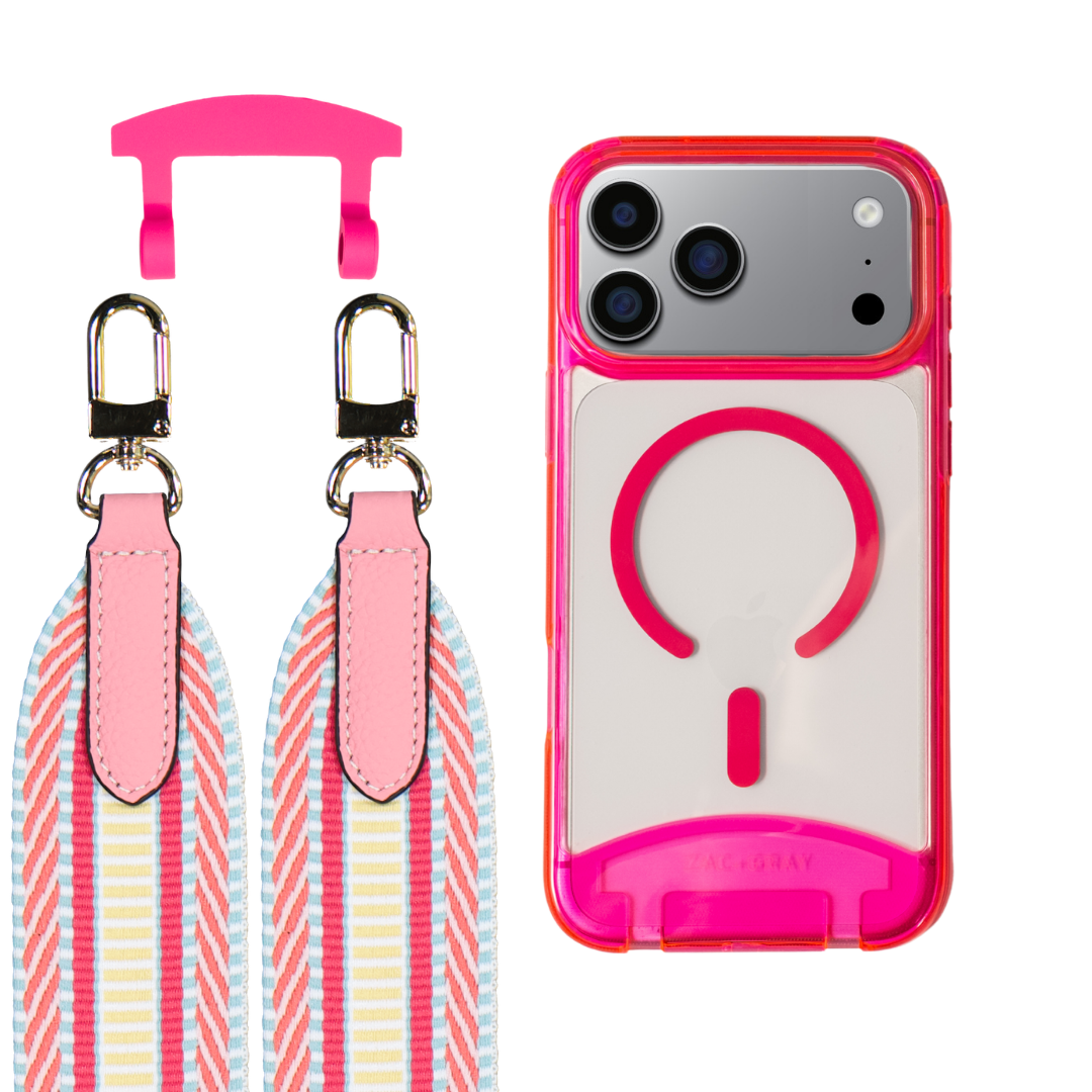 iPhone 17 Pro HOT PINK TRANSPARENT CASE + PATTERNED STRAP