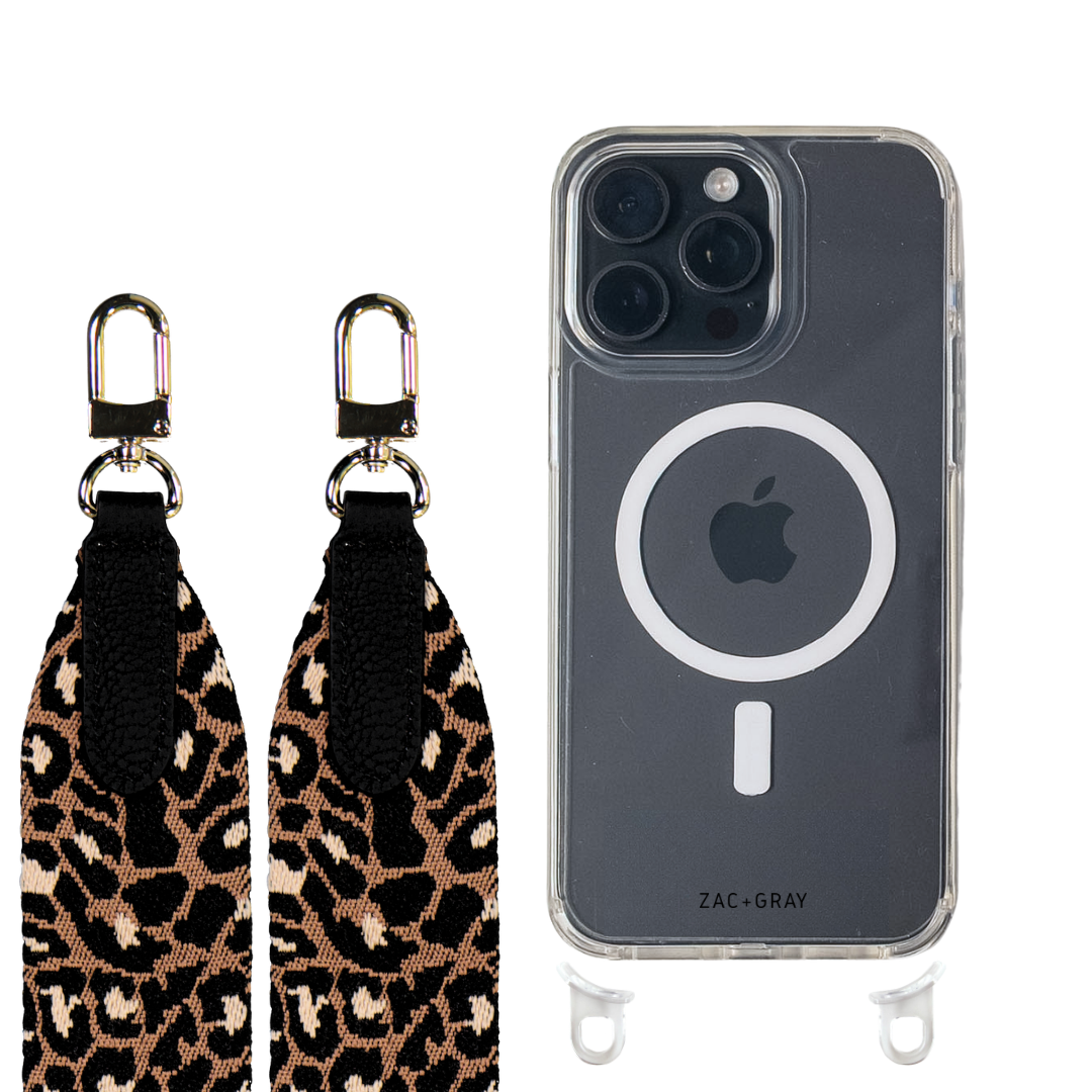iPhone 16 Pro CRYSTAL CLEAR TRANSPARENT CASE + PATTERNED STRAP