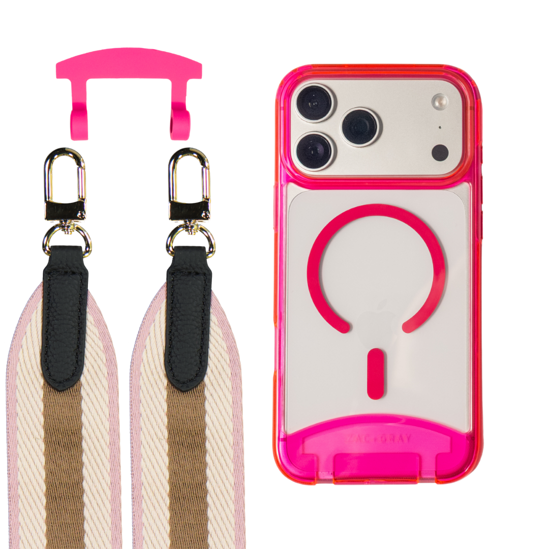 HOT PINK TRANSPARENT CASE + PATTERNED STRAP